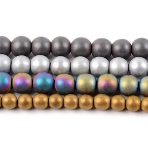 Matte electroplated hematite round loose beads in grey, silver, rainbow and gold finishes