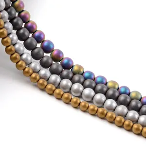 Frosted electroplated hematite round loose beads for DIY jewelry in multiple colors