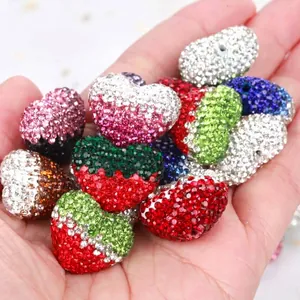 Vibrant gradient heart Shamballa rhinestone beads for DIY jewelry and phone chains