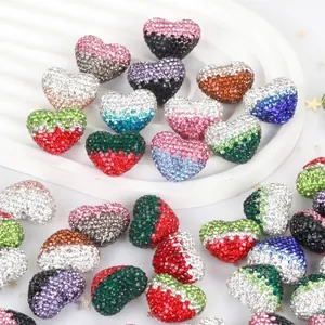 Colorful gradient rhinestone Shamballa heart beads for DIY phone and bag charms