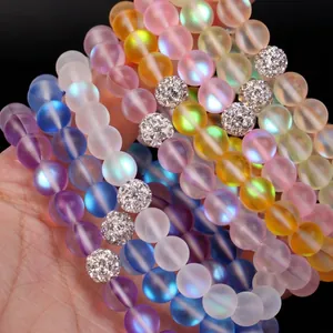 Ensemble de bracelets en perles irisées multicolores avec perles strass brillantes