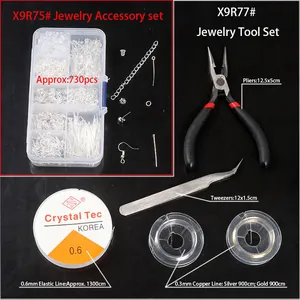 Professional jewelry making starter kit including findings, tools, and various wires
