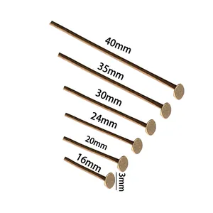 Selection of brass flat head T-pins in various lengths from 16mm to 40mm for DIY crafts