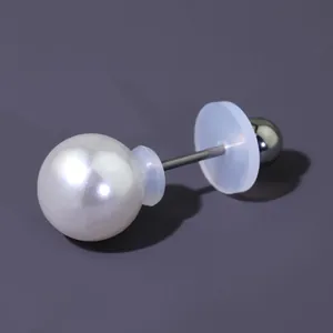 Anti-friction silicone earring spacer with white pearl stud for ear piercing care and comfort