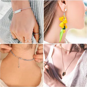 Detail of finished jewelry showing various applications of metal jump rings