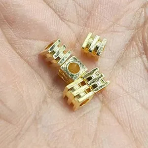 Perles d'Espacement en Cuivre Plaqué Or 18K Cube Carré à Trois Lignes Perles Libres pour Création de Bijoux Bracelet Collier DIY