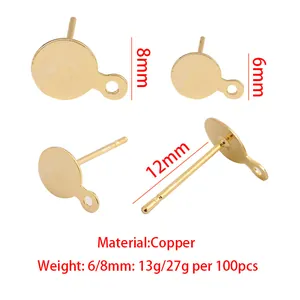 Detailed view of golden copper earring stud base findings with specific size details