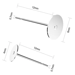 12mm silver flat pad earring post studs with 4mm and 6mm base for jewelry making