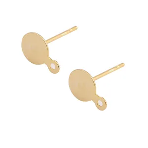 S925 sterling silver earring stud components with loop for DIY jewelry making, 18K gold plated