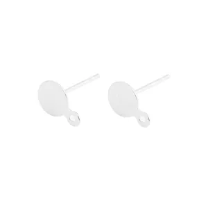Close-up of S925 silver earring studs with loop for DIY jewelry making