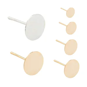 Copper 18K Gold Plated Earring Post Flat Pad Pearl Base DIY Handmade Earring Findings With 925 Sterling Silver Earring Post