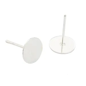 Macro detail of S925 sterling silver flat round stud earring posts for DIY pearl jewelry