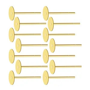 Pack of 14 18K gold plated copper flat pad earring stud pins for DIY jewelry making