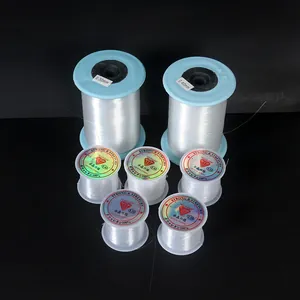 Detailed view of various sizes of transparent stretchy beading crystal string rolls