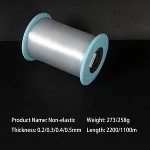 Detail of transparent beading wire spool showing 10cm by 7.6cm dimensions and specs.