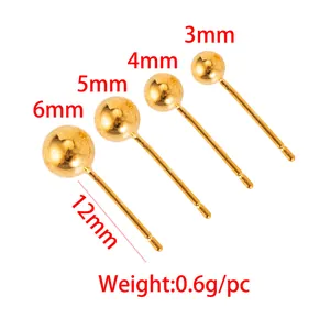 18K gold plated ball stud earrings available in 3mm to 6mm sizes for DIY jewelry making