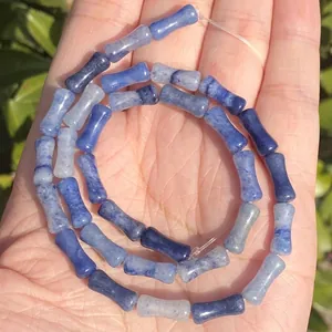 Close-up of 5x12mm blue bamboo-shaped natural stone beads for DIY jewelry making