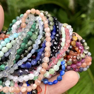 4mm multi-color natural faceted stone spacer beads for DIY jewelry making 15 inches