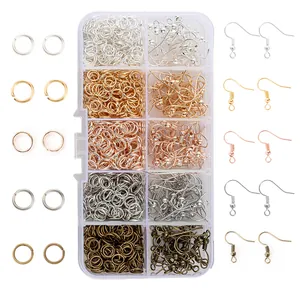 Kit completo per orecchini fai-da-te con anellini e ganci in scatola organizer a 10 griglie.
