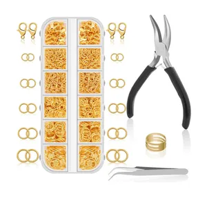Kit profesional para hacer joyas con anillas doradas alicates y caja organizadora