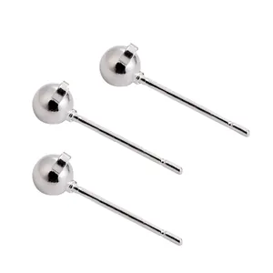 Set of silver-tone ball stud earring findings with hanging loops for DIY jewelry.