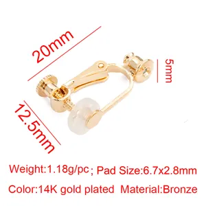 Close-up of 14K gold plated bronze screw earring converter with detailed dimensions