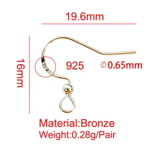 Detailed macro view of bronze earring hook with dimension markings and 925 silver stamp