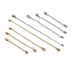 Set of gold and silver extension chains with lobster clasps for DIY jewelry