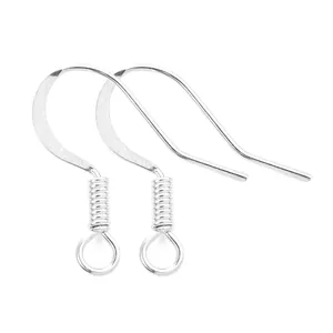 Silver-tone metal earring hooks with spring coil and loop for jewelry DIY