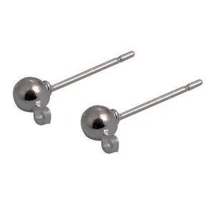 Professional silver ball stud earring posts with hanging loop for DIY jewelry making