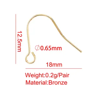 Bronze 18K gold plated earring hooks with detailed measurements and weight