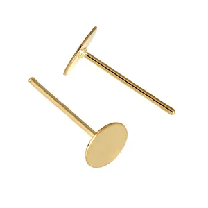 Premium 18k real gold plated copper flat pad earring posts for DIY jewelry making projects