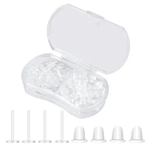 Clear plastic earring studs and backs set in a transparent storage box for DIY jewelry