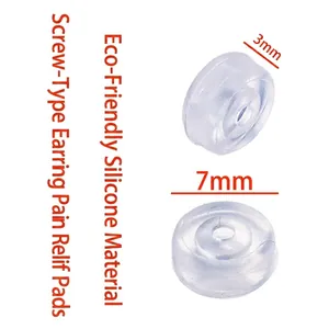 Close-up of 7mm transparent silicone anti-pain pads for screw-on earrings showing dimensions