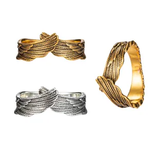 Vintage Angel Wings Open Adjustable Ring Creative Punk Feather Copper Couple Rings Antique Gold Silver Jewelry Gift For Women Men