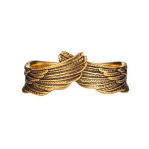 Vintage punk style pure copper ring with detailed antique gold dragon wings design.