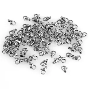 Macro view of multiple 304L stainless steel lobster clasps for jewelry DIY projects