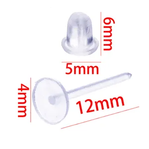Detailed dimensions of clear plastic earring studs and matching backs for DIY jewelry