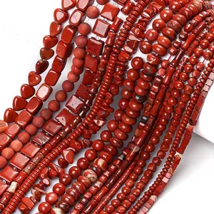 Natural Red Jasper Stone Beads Round Square Heart Abacus Shape Loose Beads DIY Spacer Beads Handmade Jewelry Findings Accessories