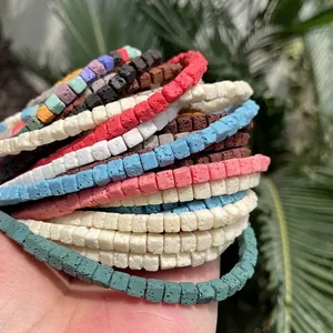 Close-up of 4x4mm colorful square lava stone beads for DIY jewelry making