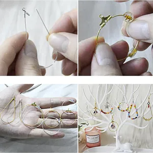 Detailed macro view of DIY earring hoop findings and finished handmade beaded earrings.