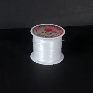 Close-up detail of a large spool of transparent non-elastic crystal string for DIY jewelry
