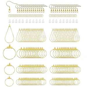 Comprehensive set of gold earring making supplies including hooks and hoops for DIY crafts.
