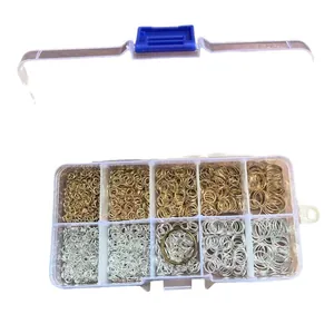 Jewelry making kit with gold and silver jump rings in a 10-compartment storage box