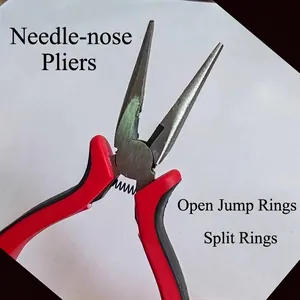 Close-up of red handle needle-nose pliers for jewelry making and opening jump rings
