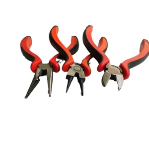 Professional set of three mini DIY jewelry pliers with ergonomic red and black handles