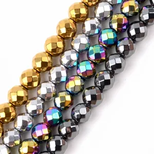 Faceted Round Hematite Loose Spacer Beads Electroplated Multicolor Gold Silver Beads For DIY Bracelet Necklace Jewelry Making Accessory