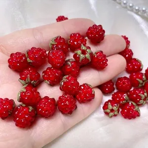 Handmade Lampwork Glass Red Berry Beads Mulberry Shape Loose Beads For DIY Jewelry Making Handcrafted Raspberry Charms