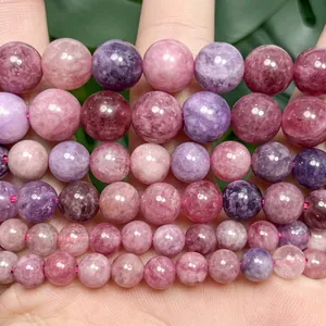 Polished natural purple and pink angel stone round beads for DIY jewelry making