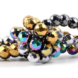 Faceted electroplated hematite beads in rainbow gold and silver for DIY jewelry